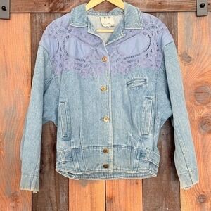 Together! Vintage 90s Light Wash Denim Jacket Lace‎ Embroidery Small 92-2549